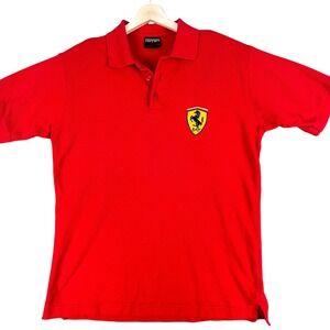 Ferrari Polo Shirt Mens Large Red Scuderia Shield Logo 100% Cotton Made Turkey